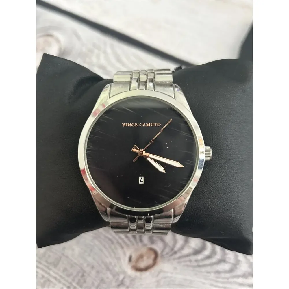 Vince Camuto Silver Tone Black Dial Men’s Quartz Watch